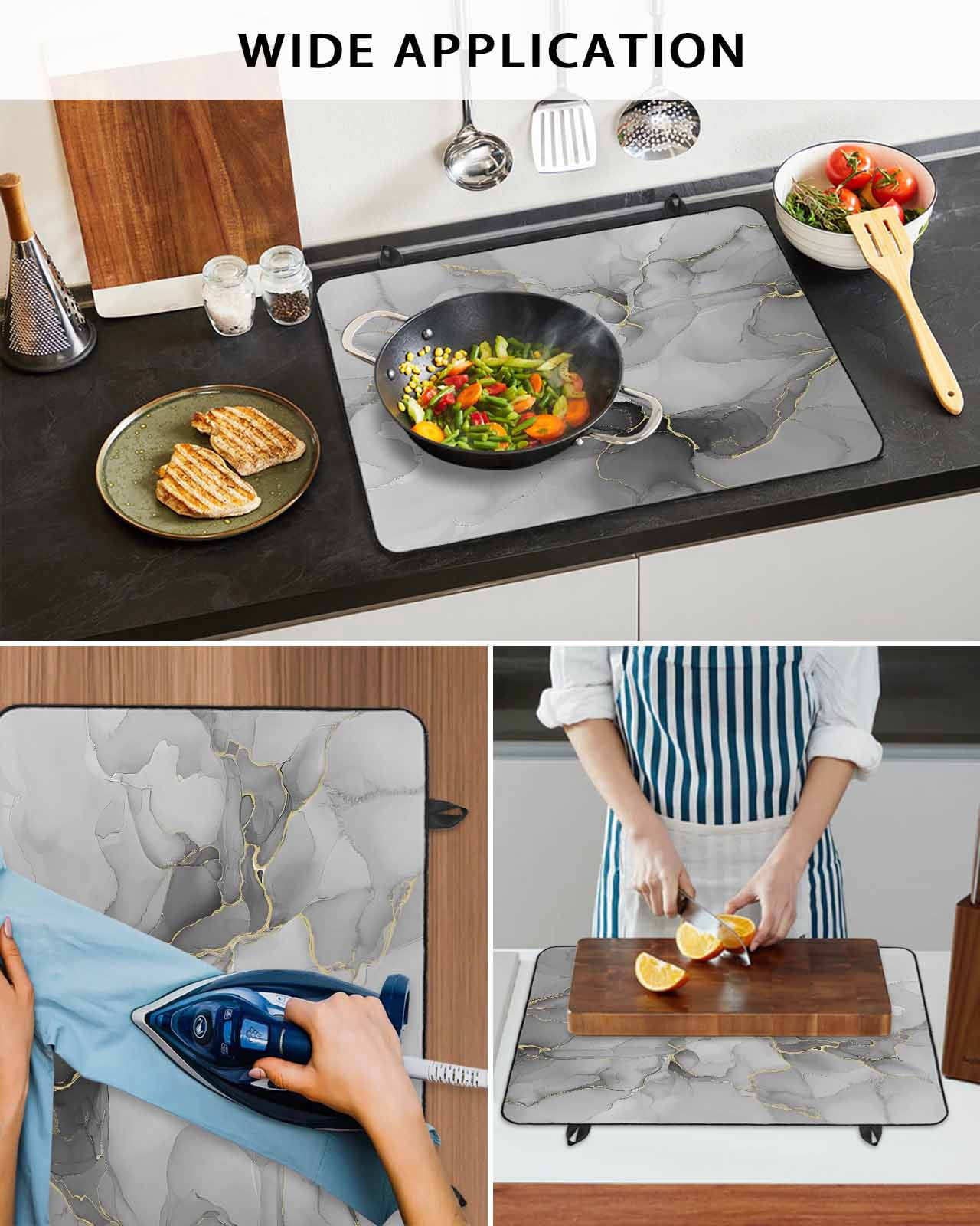 nqOlkjepod Large Induction Cooktop Protector Mat 24"x21", Gray Marble Texture Stove Top Covers for Electric Stove, Vintage Greyish Golden Texture Stove Burner Cover Mats, Glass Top Stove Cover