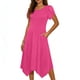 thumbnail image 3 of TaTaai Short Sleeve Flutter Sleeve Dress Women's Solid Color Round Neck Midi Dress Casual Irregular Hem Lightweight Stretchy Wear Gift, 3 of 6