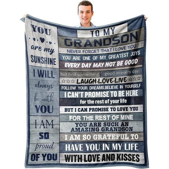 LHSHID Grandson Gifts from Grandma Grandpa Grandson Graduation Gifts Blanket Birthday Gifts for Grandson Best Grandson Ever Throw Blanket Grandson Gift Ideas for Christmas Valentines Day 50x60in