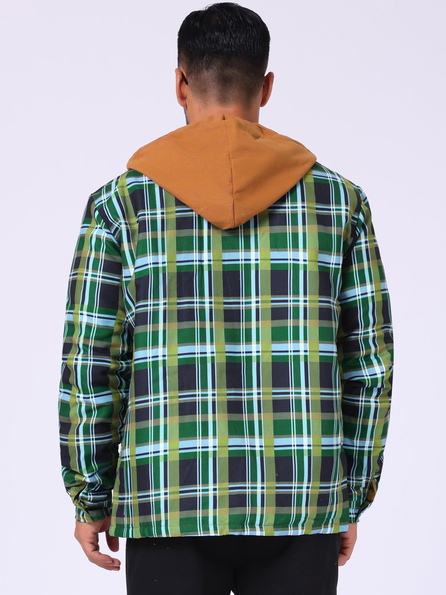 DARING DIVA Shirt Jacket Drawstring Hooded Plaid Shacket M Green Khaki