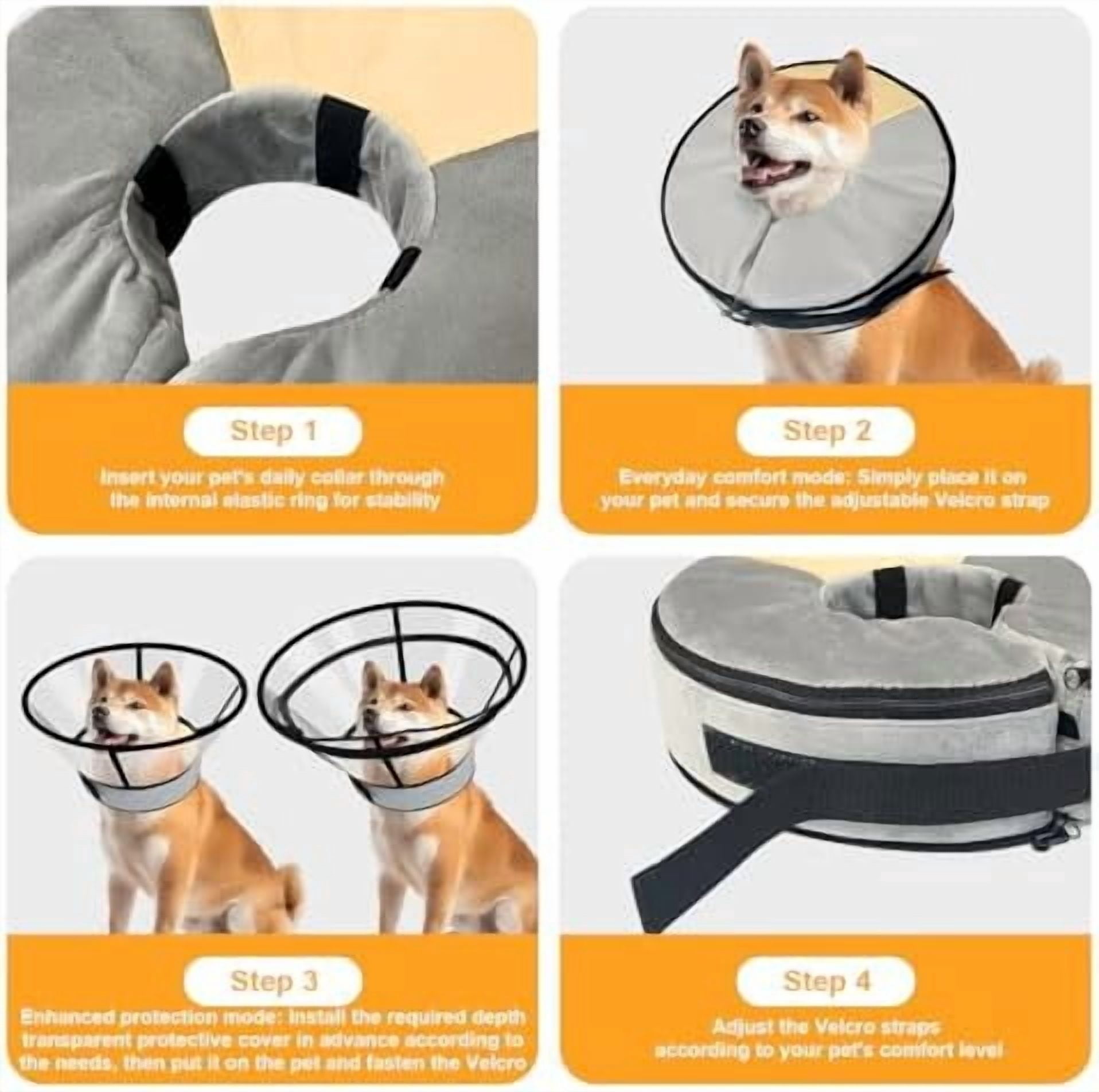 Sponge Core Dog Cat Cone Collar for After Surgery Recovery, Inflatable Dog Cone Alternative,  Dogs Donut Collar Adjustable with 2PCS Cover for Large Medium Small Dogs Cats (Grey+Yellow, L)