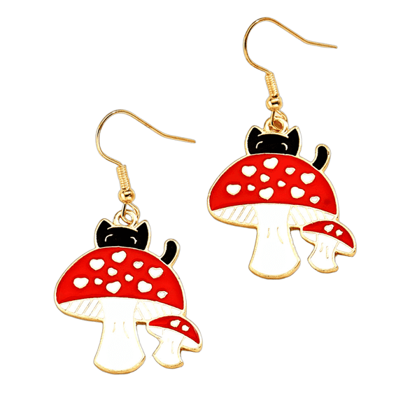 DESIGNICE Sterling Silver Earrings,Interest Earrings Silver,Maiden Design 925 Sterling Silver Earrings,Mushroom Cat