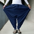 thumbnail image 3 of Men's Loose Casual Harem Japanese Trousers Baggy Fit Hippy Hakama Pants Bottoms, 3 of 12