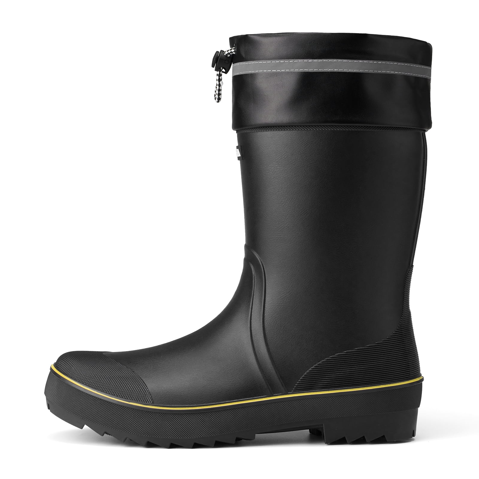 HISEA Mid Calf Rain Boot for Men,Anti-slip Waterproof PVC Mud Garden Boots with Adjustable Closure,Black & Yellow,Size 10.5