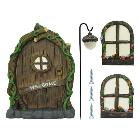Fairy Garden Accessories, Gnome Sculpture Decoration for Yard and Home, with Lamp Decoration for Trees and Windows