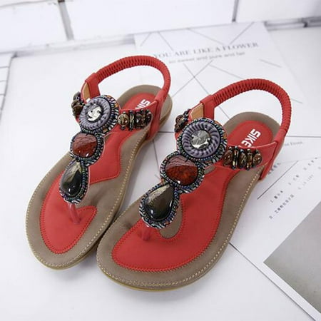 

UMfun Summer Sandals For Women Flat Slip On Sandals Crystal Roman Shoes Open Toe Casual Sandals