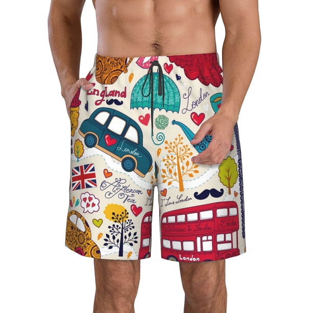 Fotbe London Symbols Trajes de Baño Estampados para Hombre, Shorts de Verano de Secado Rápido, Ropa de Playa, Bañadores-Small