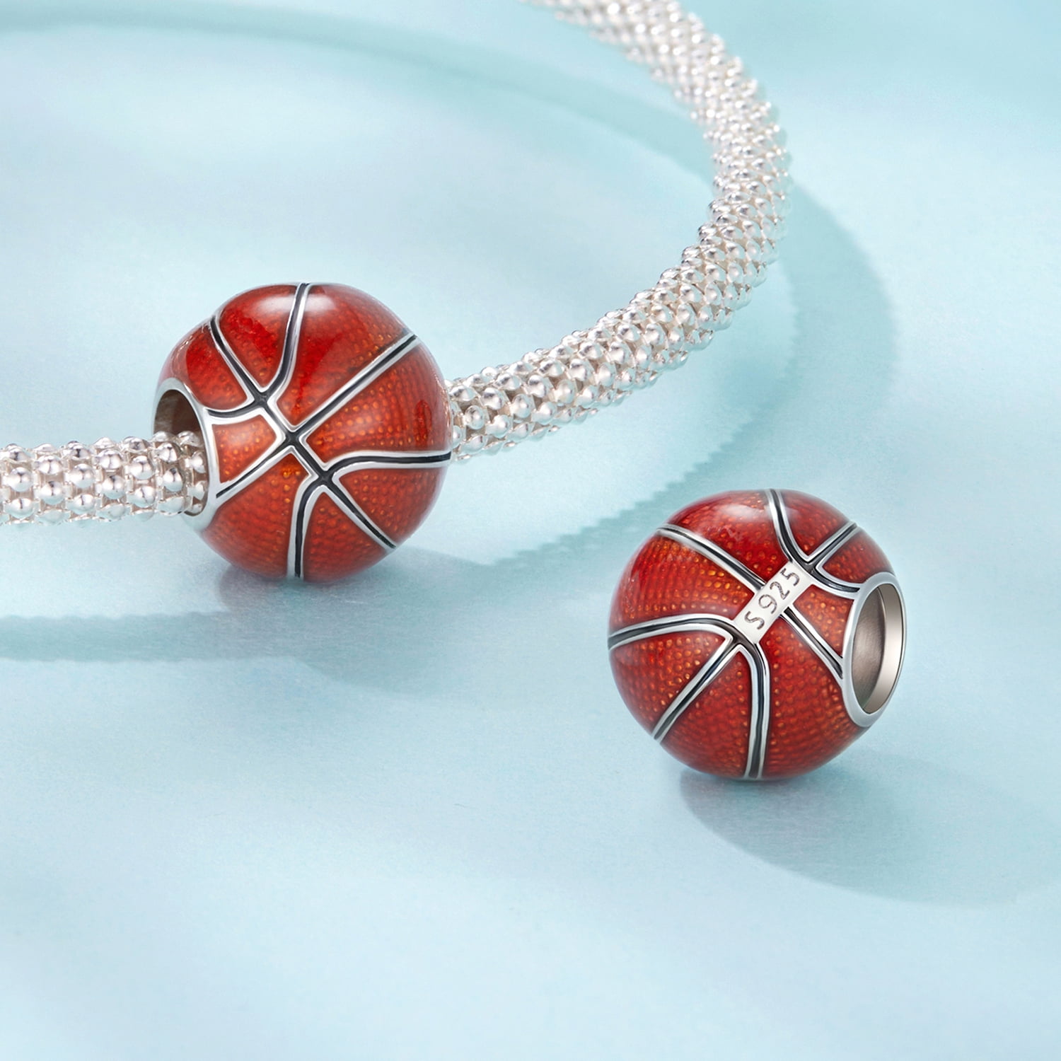Basketball Charm 925 Sterling Silver Charm ,Charm for Bracelets, Gift for Women