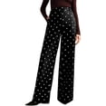 thumbnail image 4 of Women's Pants for Work,Women's Polka Dots Print Wide Leg Pants Patched Elastic Waist Casual Loose Trousers, 4 of 9