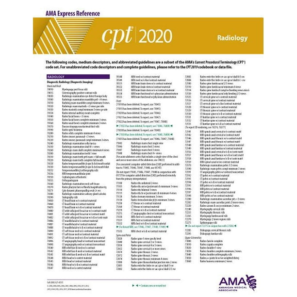CPT 2020 Express Reference Coding Card Radiology (Book)