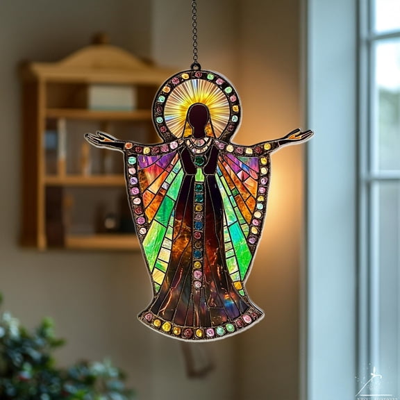 Rainbow Angel Acrylic Suncatcher fullxfull Radiant Angel with Halo Open Arms, Inspirational Window Gift for Christian Homes, Spiritual Decor Fans