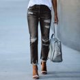 thumbnail image 1 of Women Patchwork Destroyed Raw Hem Jeans Ripped Hole Denim Pants, 1 of 5