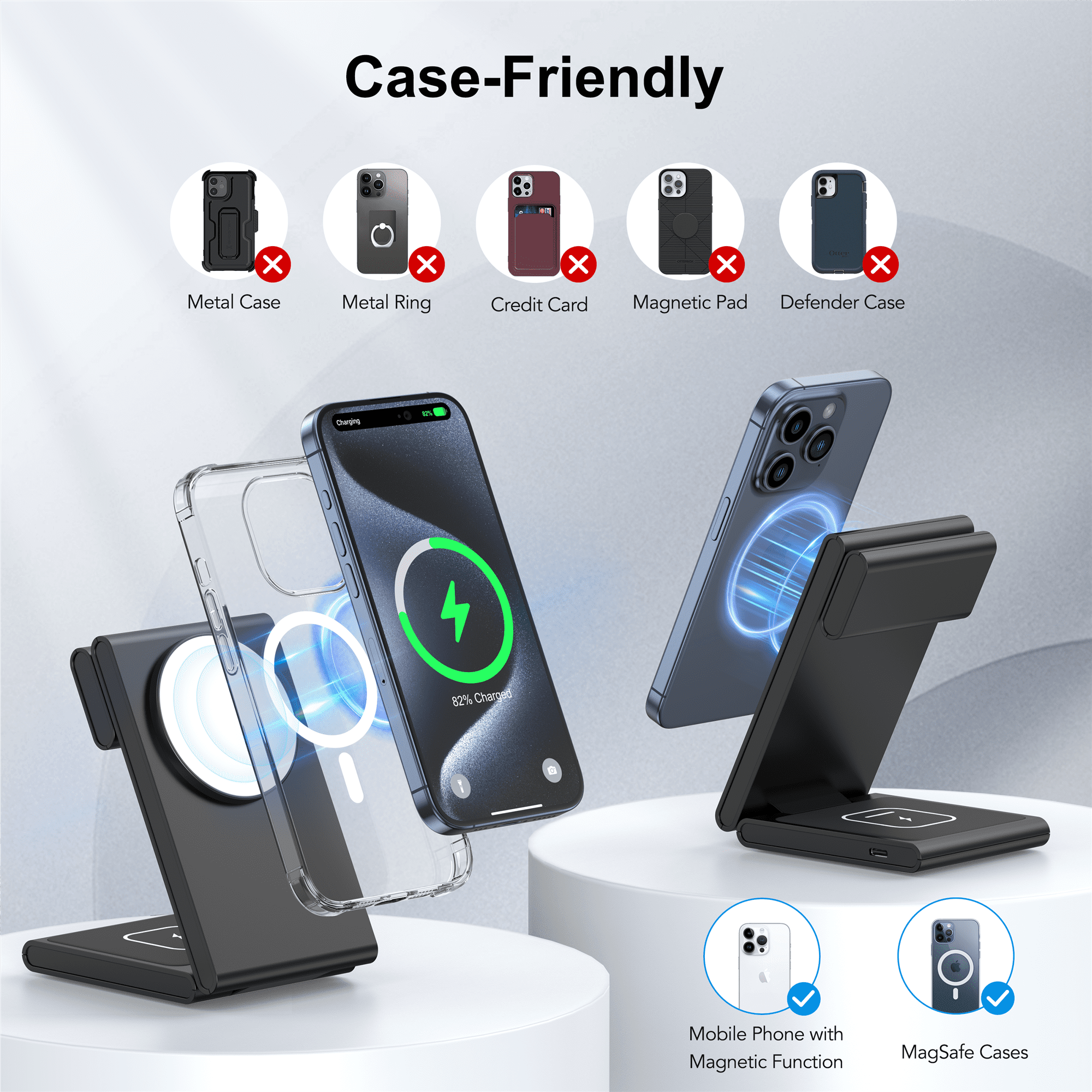 TAOHAI 3-in-1 Wireless Charging Station, 20W Fast Charger for iPhone 16/15/14/13/12, Apple Watch & AirPods (Black)