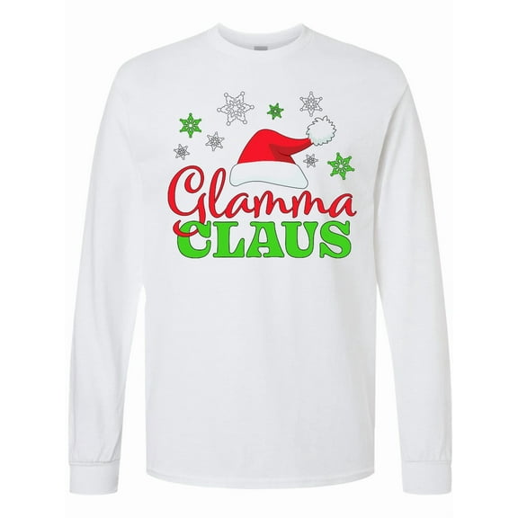 Inktastic Glamma Claus with Christmas Santa Hat and Snowflakes Long Sleeve T-Shirt