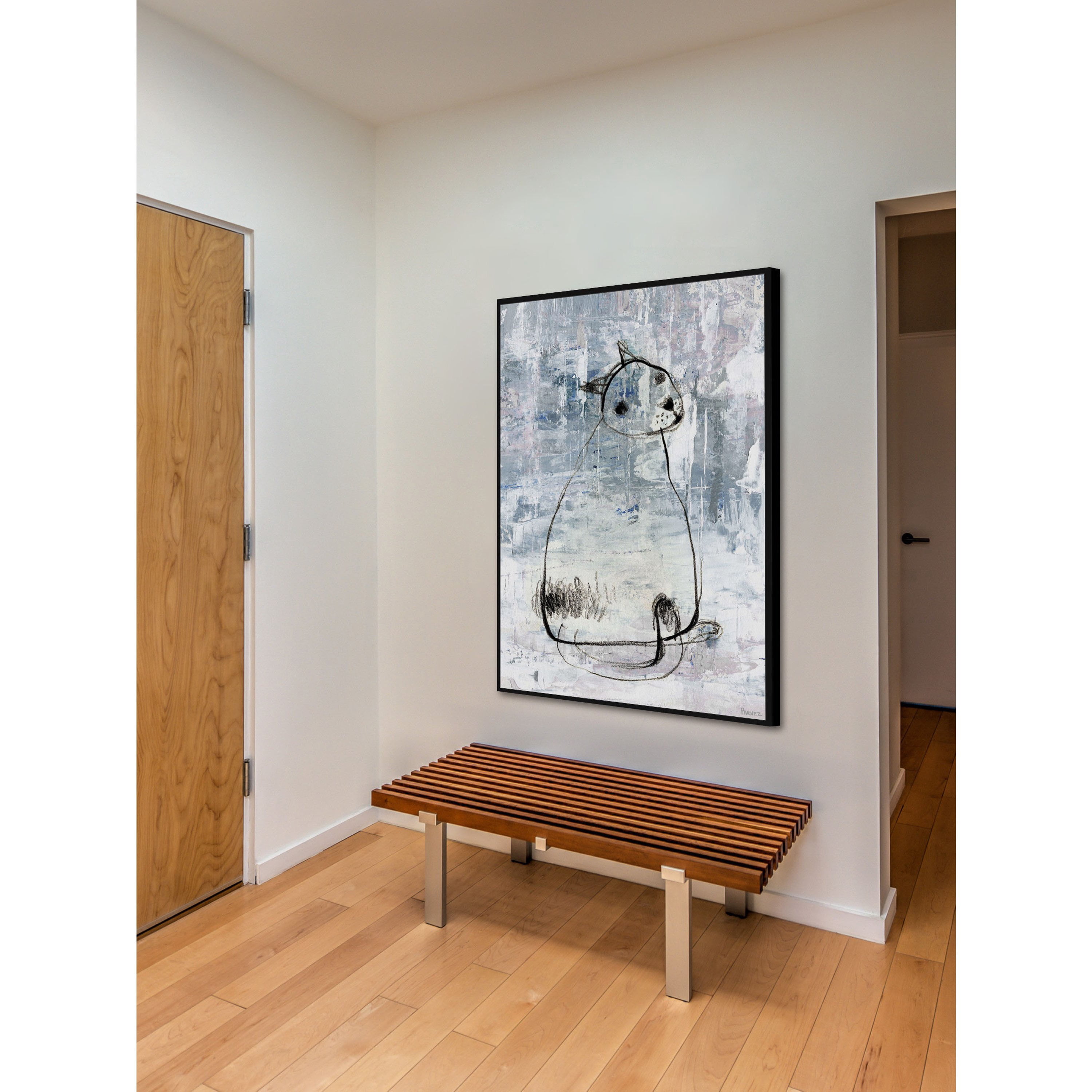 Cat Outline Floater Framed Painting Print on Canvas