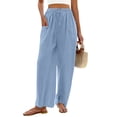 thumbnail image 3 of Laqbezok Women's Linen Wide Leg Pants, High Waist Drawstring Casual Loose Trousers with Pockets for Summer Beach Travel Vacation, 3 of 6