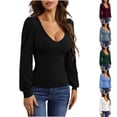 thumbnail image 1 of Camisetas para mujer,Cárdigan de punto de cedro para mujer, corte ajustado, mangas farol, poliéster, cuello bajo, ropa informal para estar en casa, sopatenor, 1 of 9