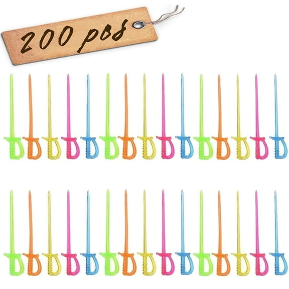 Translucent Cocktail Picks,Colorful Appetizer Picks,Plastic Sword Toothpicks,Disposable Fruit Fork,Mini Food Picks,for Home Bar Family Party 200 Pcs Multicolor