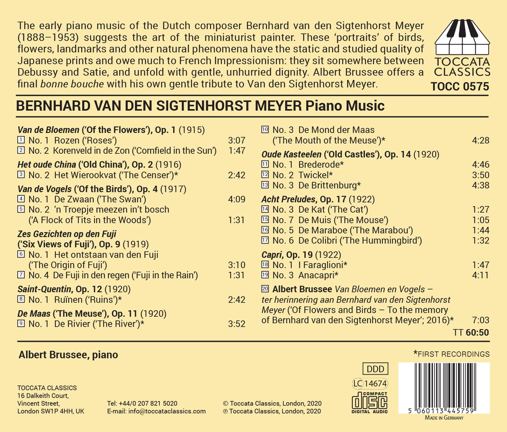 Albert Brussee - Piano Music - Music & Performance - CD
