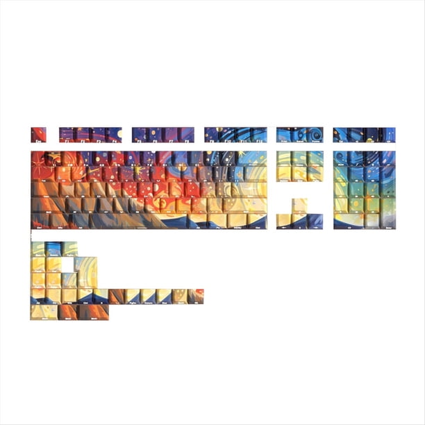 Teclas de Cereza Starry Skys, Material PBT, Letras Laterales, Teclas de Sublimación de Tinta para Teclados Mecánicos, Diseño ISO ANSI A