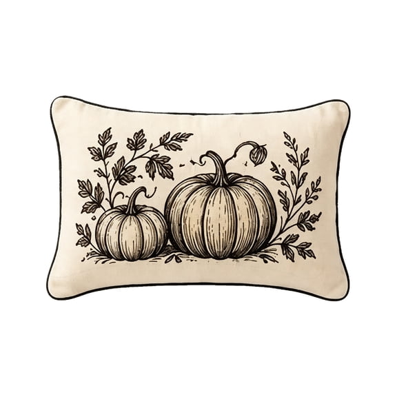 SLYNSHome Fall Throw Pillow Cover Black Sketch Pumpkin Leaf Print Linen Textured Decorative Lumbar Cushion Case For Sofa Couch Porch Halloween Thanksgiving Home Decor