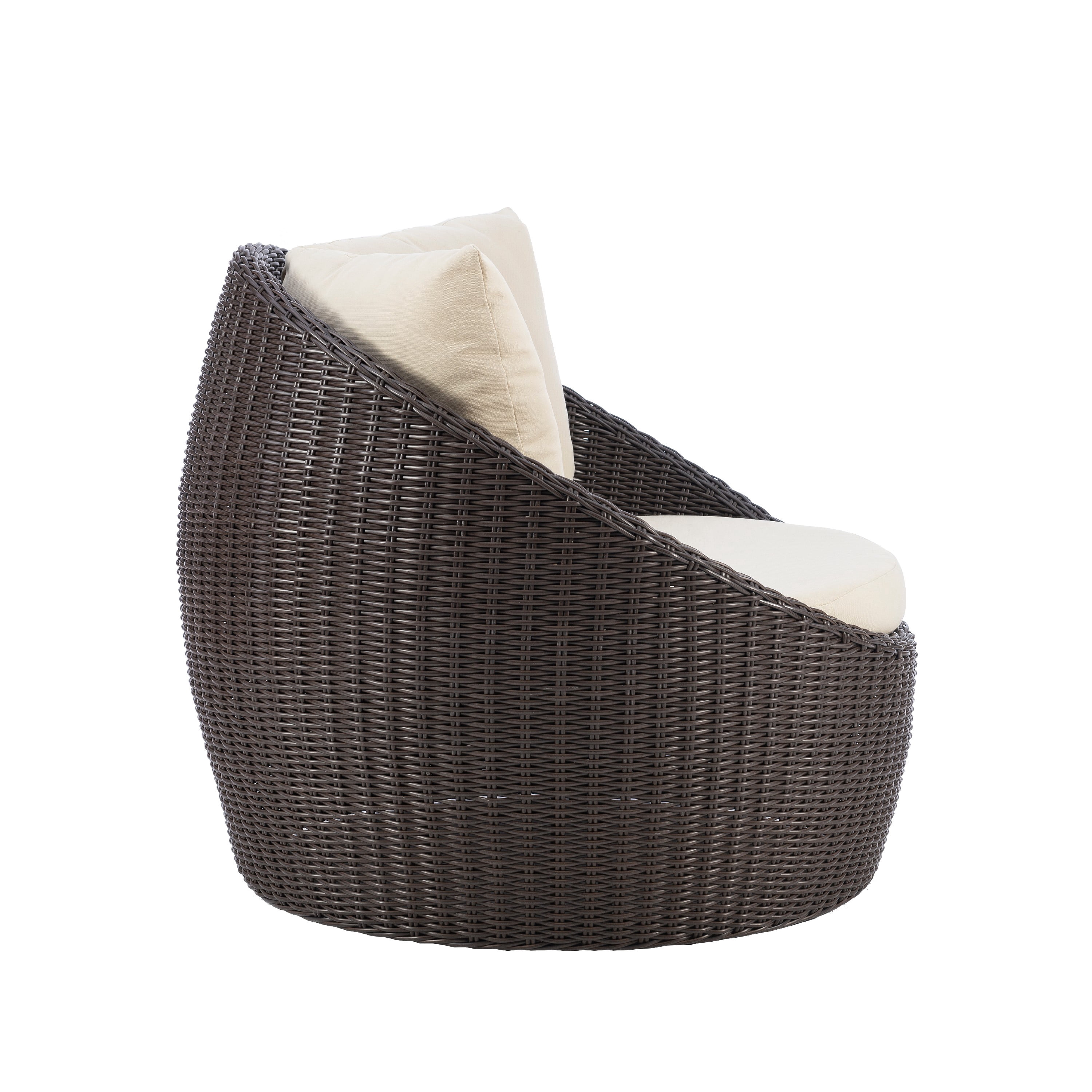 Linon Rocco Wicker Outdoor Loung Chair with Cushion and Pilllows, Dark Brown/Off-White