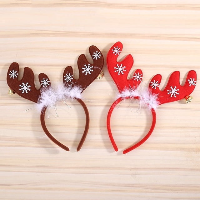 RV De adornos navideños, suministros para fiestas y festivales, copo de nieve rojo, aro para el pelo, campana de plumas caqui, hebilla de cabeza de cuerno de ciervo