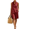 thumbnail image 2 of Guieoi Matching Tank and Shorts Set Summer Loose-Fit Casual Cotton-Linen Collared Sleeveless Half-Button Outfit Red L, 2 of 7