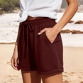 thumbnail image 4 of Women's Drawstring Elastic Waist Roll Cuff Bermuda Shorts,Loose Casual Athletic Sweat Shorts with Pockets,Wine,Women's Plus Size XXL, 4 of 9