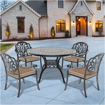JERFIT 4-Piece Patio Dining Set with Table, Stackable Chairs & Weather-Resistant Brown Cushions for Outdoor Garden, Black