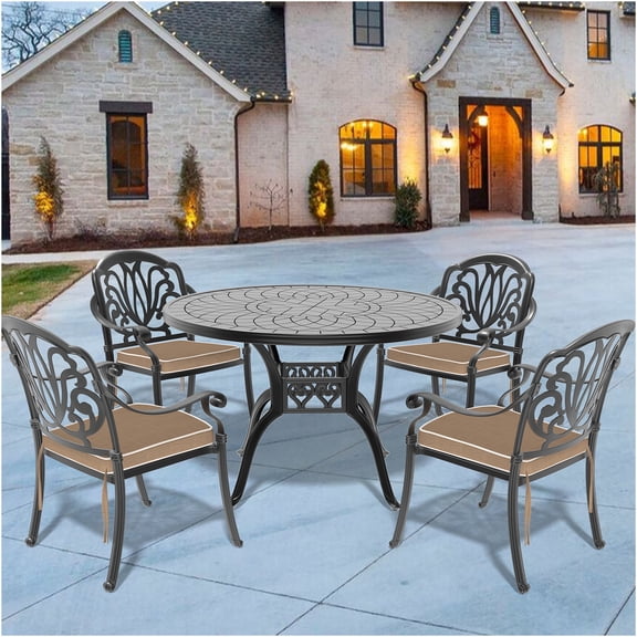 JERFIT 4-Piece Patio Dining Set with Table, Stackable Chairs & Weather-Resistant Brown Cushions for Outdoor Garden, Black