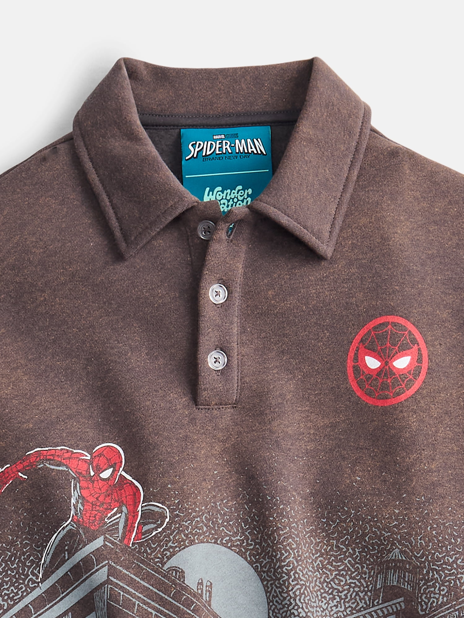 Wonder Nation Boys' Spider-Man Graphic Polo Sweatshirt with Long Sleeves, Sizes 4-18