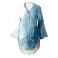 thumbnail image 5 of IROINNID Deals Women's Long Sleeve V-Neck Shirts Comfy Summer Turndown Collar Tops Print Button Female Blouses Beach Cover Up Shirt,Sky Blue, 5 of 5