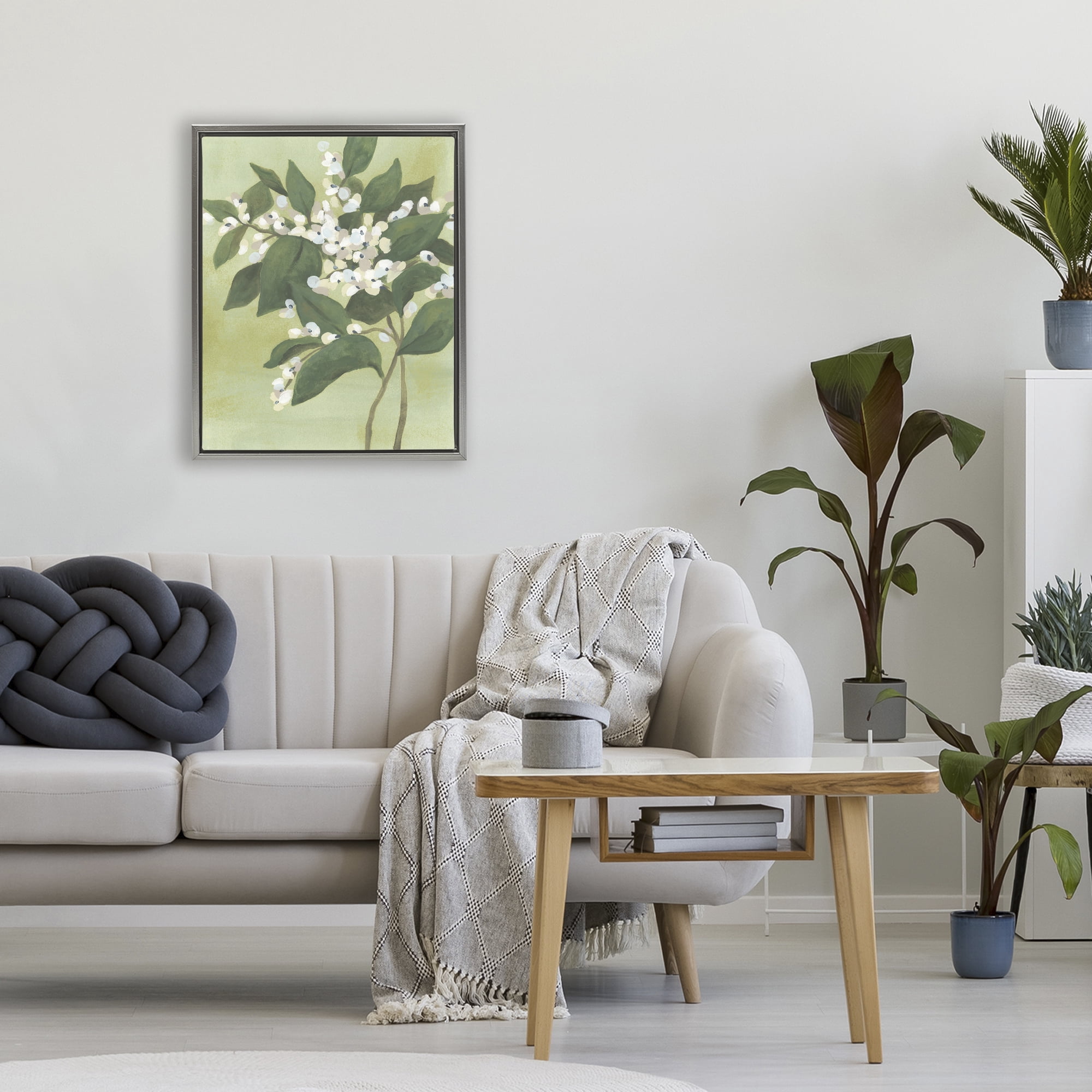 Stupell Industries Verdant Branch Bloom Gray Framed Floater Canvas Wall Art, design by June Erica Vess