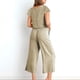 thumbnail image 4 of ICHUANYI Liquidación Conjuntos a juego de salón de 2 piezas de verano para mujer Trajes sólidos Lino Cuello redondo Tops de manga corta y pantalones largos Traje de chándal ICHUANYI WER2023082205064, 4 of 5