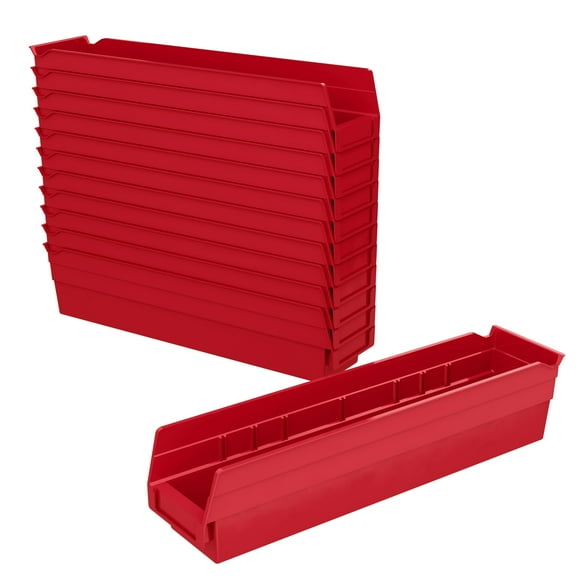 Akro-Mils 30128 Contenants en Plastique pour Organiser et Ranger Bacs pour Placard Cuisine Armoire Ou Garde-Manger 18 Pouces x 4 Pouces x 4 Pouces Rouge Lot de 12