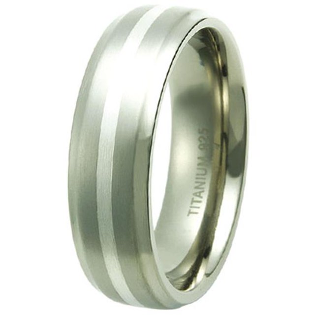 Bague en Titane avec Incrustation d'Argent Taille - 11