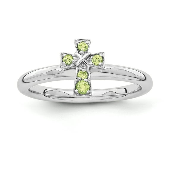 Peridot Sterling Silver Rhodium Cross Ring
