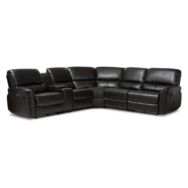 Baxton Studio Amaris Sectional Sofa, Black Leather Sectional Sofa With Recliner