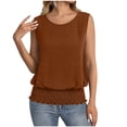thumbnail image 4 of Women's Casual Pleated Sleeveless Top | Round Neck Elastic Hem Summer Blouse, 4 of 7