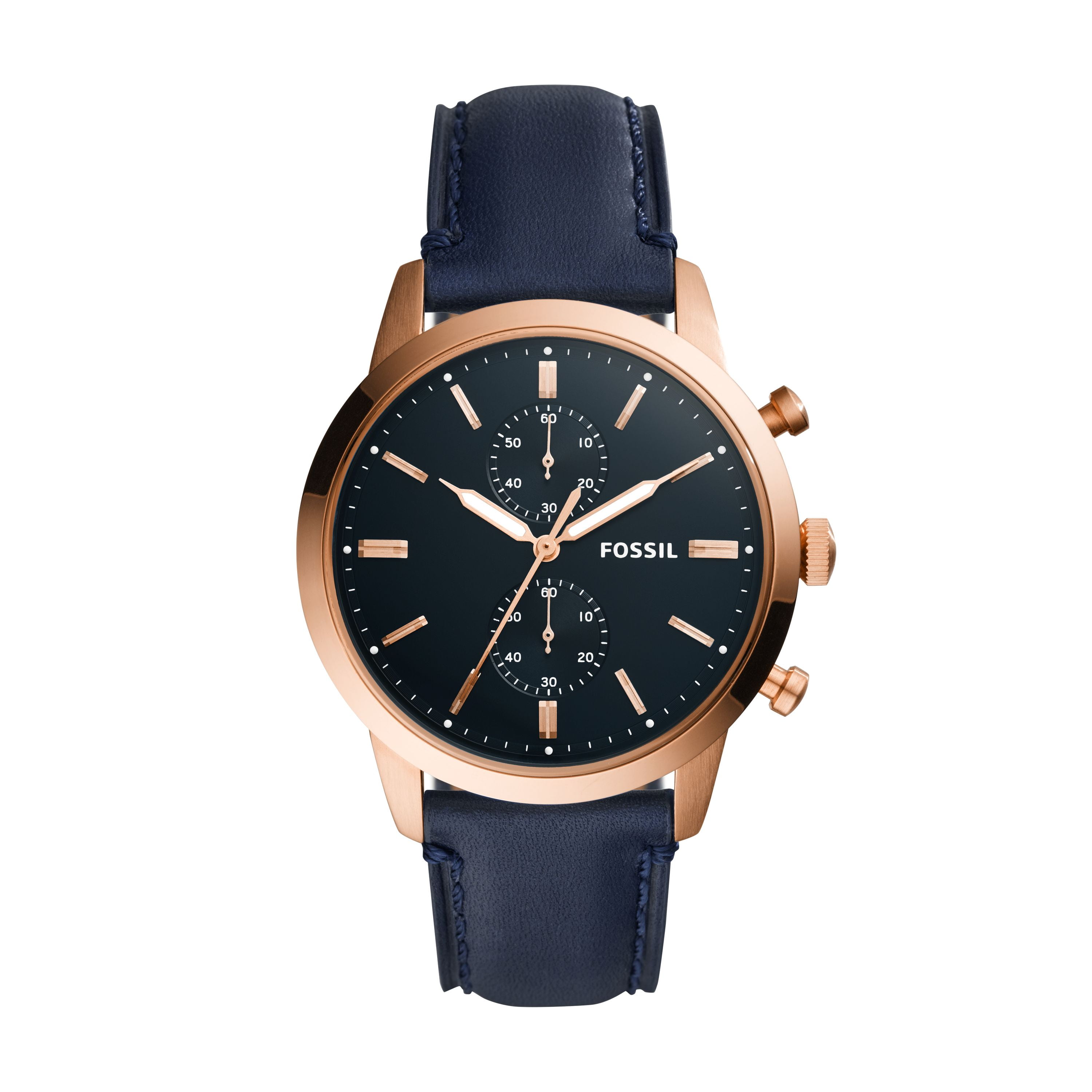 Fossil Men's Townsman Chronograph Navy Leather Watch 44mm, FS5436 ...