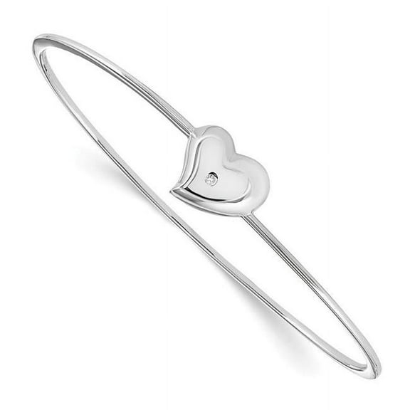 Primal Silver Sterling Silver Satin and Polished Diamond Heart Bangle