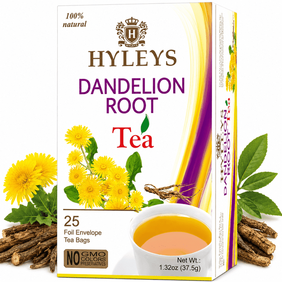 Hyleys Dandelion Root Tea - Green Tea Herbal Blend With Milk Thistle And Licorice Root - 25 Tea Bags