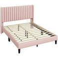 thumbnail image 2 of Yaheetech Upholstered Platform Bed Frame with Channel Tufted Headboard, Queen, Pink, 2 of 7