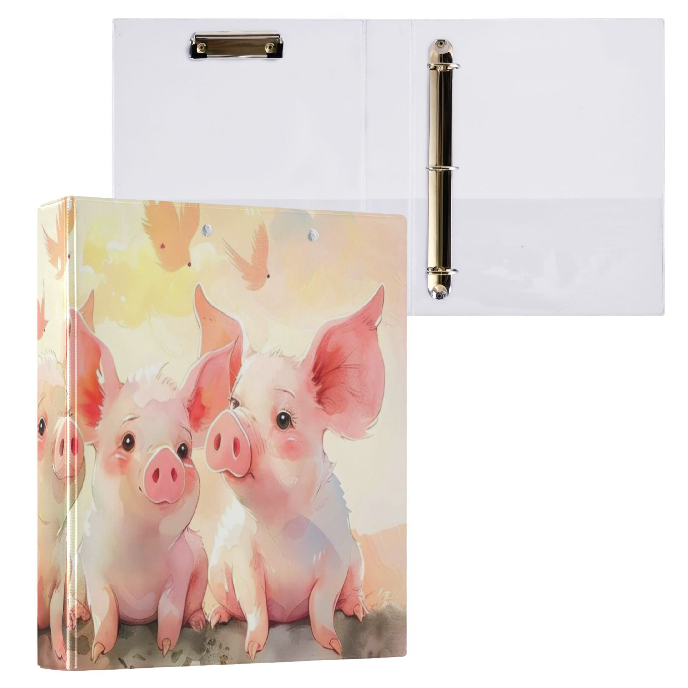 Many Pigs 3 Ring Binders 1.5 inch Hardcover File Folders with Interior Pockets A4 Size Organizer for School Office Hospital