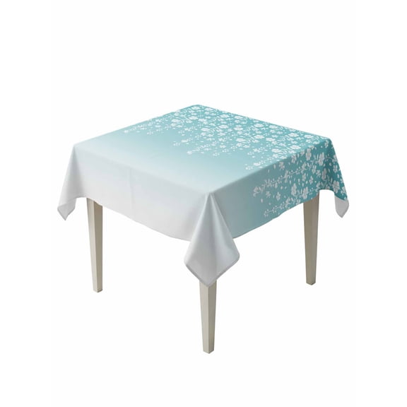 Weeping Flowers Table Cloth, Teal Ombre Spring Floral Botanical Art Waterproof Tablecloth for Square Tables, Reusable Washable Fabric Table Cover for Restaurant Kitchen Dining Tables 54"x54"