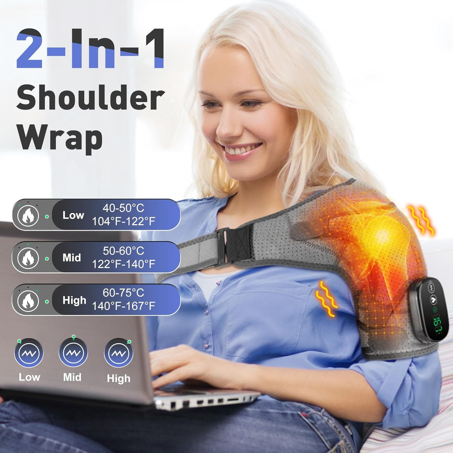SUWU Shoulder Heating Pad, Cordless Heated Shoulder Wrap, Shoulder Massager, FSA or HSA Eligible Portable Shoulder Brace for Women Men, Electric Heating Pad for Rotator Cuff Frozen Shoulder