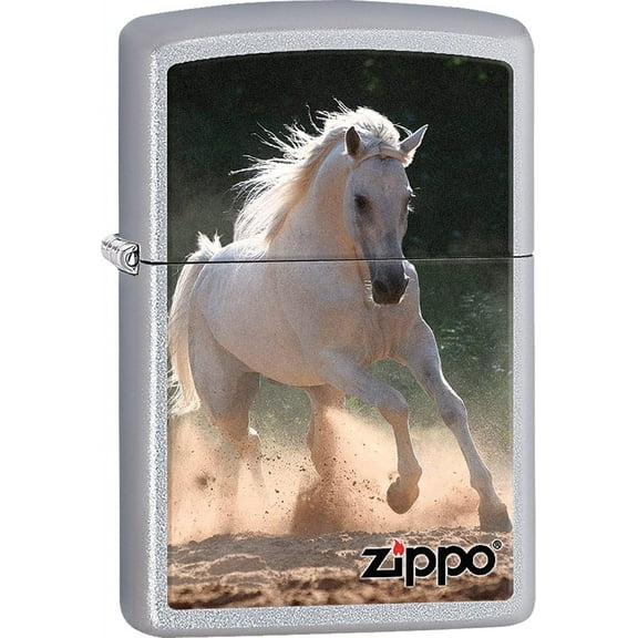 Zippo Lighter - White Horse Running Galloping Street Chrome Lighter #Z431