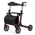 thumbnail image 2 of COOLHUT Lightweight Foldable Rollator Walker for Seniors, 8" Rubber Wheels Folding Walking Aid, All Terrain Height Adjustable Mobility Walking Aid with Wheels and Seat Padded，Red, 2 of 15
