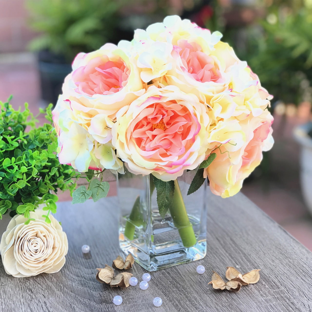 Enova Home Artificial Peony and Hydrangea Mixed Faux ...